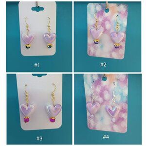 Irridescent PINK Glass Heart Charm Earrings Valentines or Anytime!